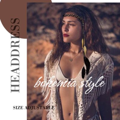 Gangel Boho Hairband Gypsy Hippie Headband with Feather Tassel Gold Leaf Hemp Rope Elastic Band for Halloween Costume Carnival Black Feather Headband Women Hair Accessories