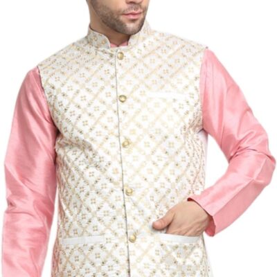 Silk Embroided Zari Nehru Jacket Only, Ethnic Traditional Wear