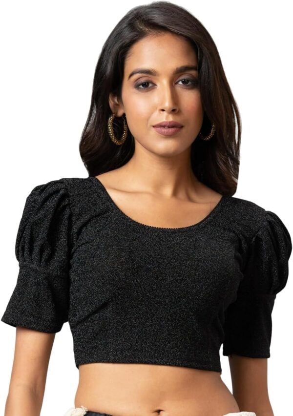 Women's Readymade Shining Lycra Stretchable Round Neck Half Sleeve Blouse
