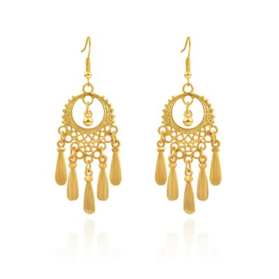 Gold Chandelier Earrings-14K Gold Plated Dangle Earrings for Women Boho Earrings Indian Jewelry Long Filigree Earrings for Women Gold Teardrop Indian Earrings for Women Trendy