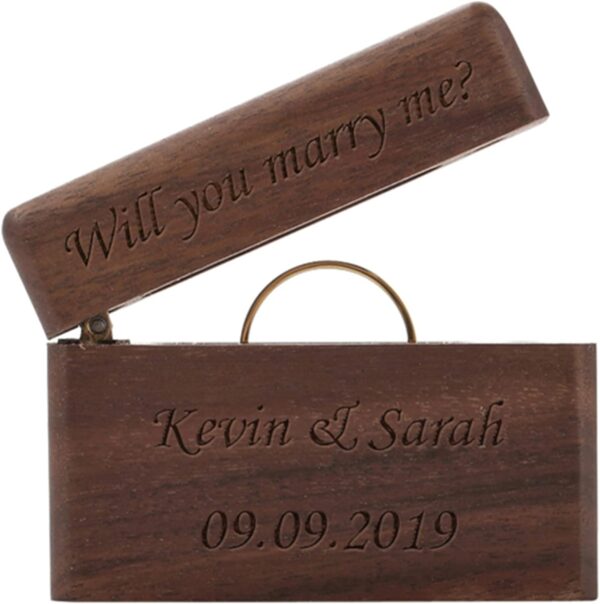 Yoption Custom Wedding Ring Box, Wooden Handcrafted Jewelry Ring Case for Wedding Ceremony Ring Storage