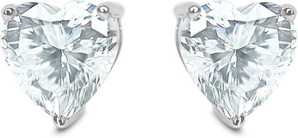 Diamond Earrings For Women, Diamond Stud Earrings For Men, 14k White Gold 1ct - 2 carat Princess, Heart, Round Cut Screw Back Earrings VVS1 D-E Color [Simulated Diamond] Fox Jewelry Co - Image 2