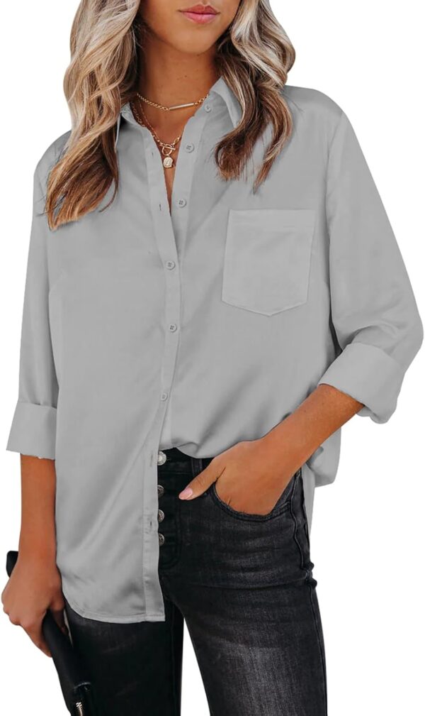 Womens Button Down Shirts Dress Shirts Long Sleeve Collared Blouses V Neck Work Office Tunic Chiffon Tops