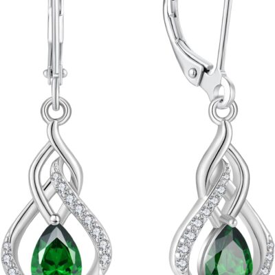 Infinity Dangle Drop Earrings for Women 925 Sterling Silver Teardrop Leverback Earrings with Birthstone Jewelry Gifts for Mom Wife Her