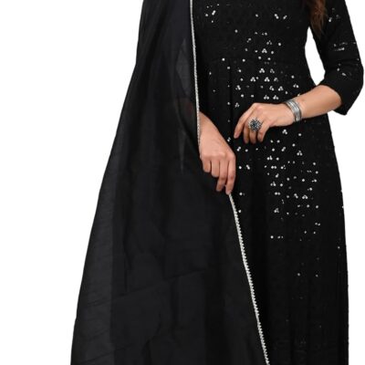 INDACORIFY Handmade Cotton Lucknowi Anarkali Kurti Chikankari Work Dress with Dupatta Set for Women Indian Suit