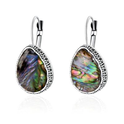 Handmade Teardrop Abalone Shell Earrings Vintage Boho Earrings for Women Colorful Dangle Earrings Colorful Silver Leverback Earrings for Women
