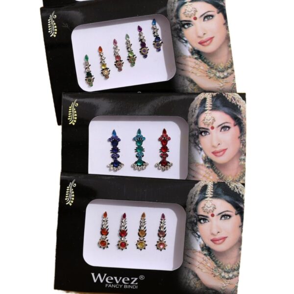 Pack of 6 Multi Color Long Rhinestone Body Glitters Reusable Bindi - Image 3