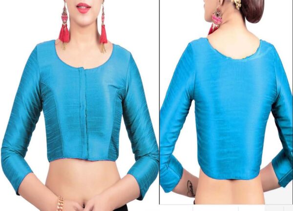 ANANYA FASHION & CRAFTS HUB Dupion Solid Saree Readymade Blouse Round Neck Top 3/4 Sleeve Front Hook & Eye Closure Choli Sari