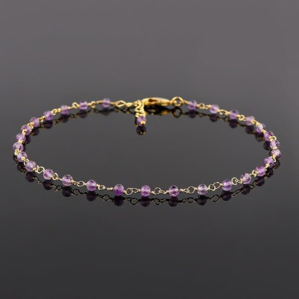 Natural Amethyst Gemstones Rosary Anklet, Handmade Anklets, Rosary Chain, February Birthstone, Gold Plated Anklet, Simple Delicate Ankle Bracelet, Anklet for Women, 9+2inch - Image 2