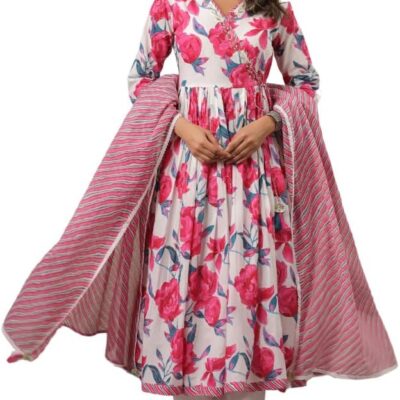 TARA C TARA Indian Suit Set | Floral Kurta w/Pallazo Pant & Doriya Dupatta