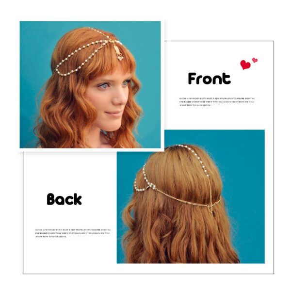 Aukmla White Indian Chain Hair Jewelry Boho Festival Egyptian Head Chain Pendant Headpiece Beads Gold bridal Hairstyle Pearls Christmas for Women and Girls - Image 4
