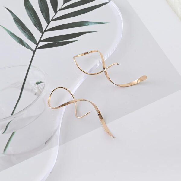 14K Gold Plated Spiral Threader Earrings Hypoallergenic Gold Drop Earrings Twisted Curved Dangle Earrings Handmade Earrings Pull Through Earrings for Women Trendy-Gold - Image 4