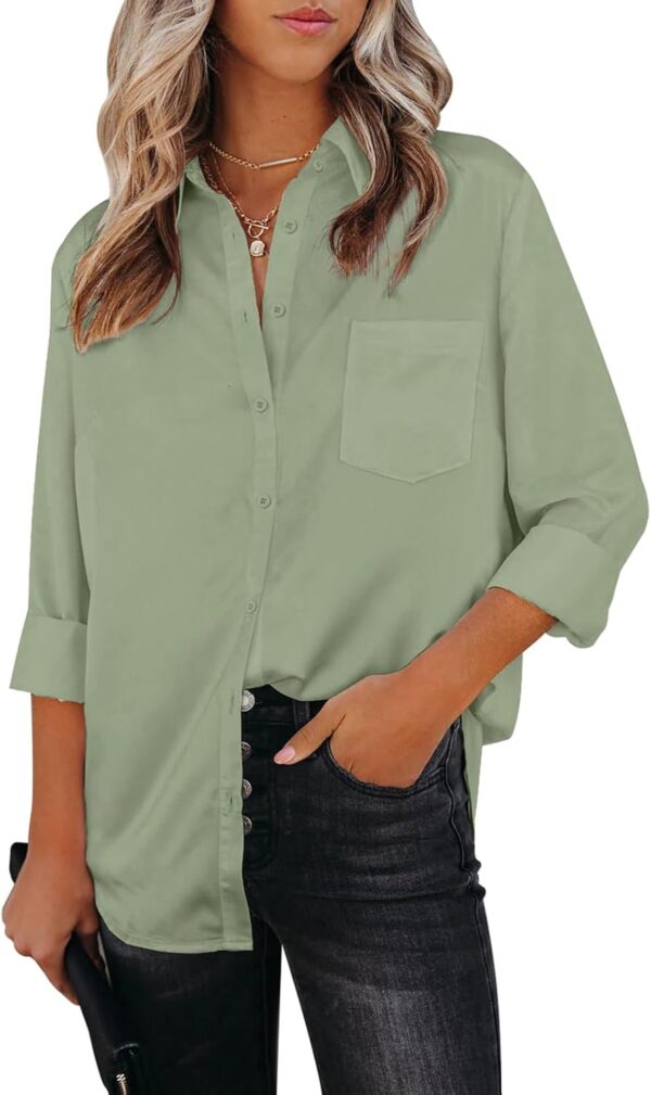 Womens Button Down Shirts Dress Shirts Long Sleeve Collared Blouses V Neck Work Office Tunic Chiffon Tops