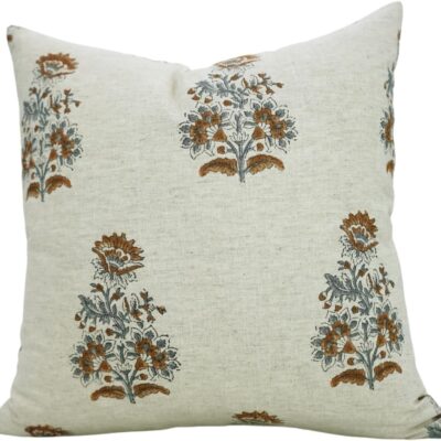 Handmade Block Print 18X18 Inches Cotton Linen Throw Decorative Pillowcase Cushion Cover for Sofa, Couch, Living Room, Boho Home Decor, Fall Season, Christmas Decoration, Farmhouse, Govardhan, Brown