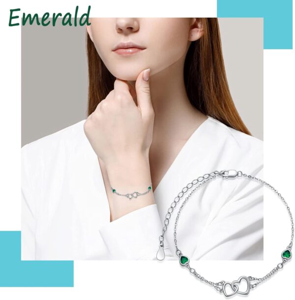 Dorunmo Anklet/Bracelet for Women 925 Sterling Silver Birthstone Jewelry Cubic Zirconia Double Heart Chain Jewelry for Mom Wife Friend Bride Valentine's Day Christmas Birthday Mother's Day - Image 3