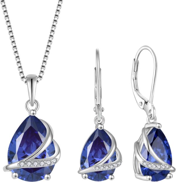 Teardrop Jewelry Set for Women 925 Sterling Silver Tanzanite Necklace and Earrings Set December Birthstone Jewelry Gifts for Her