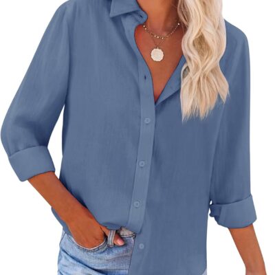 siliteelon Button Down Shirts for Women Dress Shirts Long Sleeve Wrinkle-Free Blouse Casual Solid Office Work Tunic Top