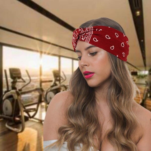 Urieo Boho Bandanas for Women Stretch Paisley Print Bandana Headband Knotted Hair Bandana Wide Hair Band Yoga Daily Headbands(Pack of 4) (A) - Image 3