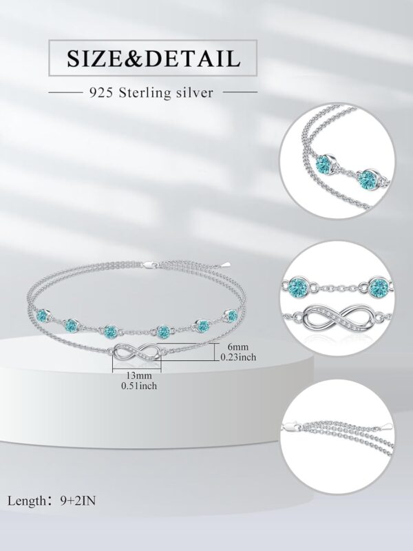 Dorunmo Christmas Gifts Anklet Bracelets For Women 925 Sterling Silver Birthstone/Infinity/Butterfly/Evil Eye/Turtle/Pineapple/Starfish/Heart Anklets Bracelets Jewelry Gifts for Women - Image 4