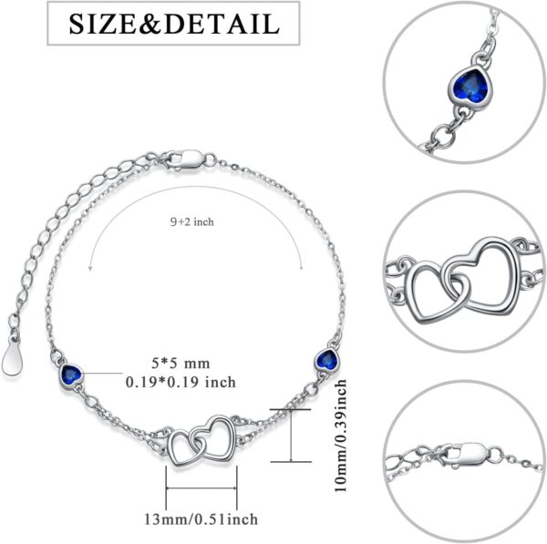 Dorunmo Anklet/Bracelet for Women 925 Sterling Silver Birthstone Jewelry Cubic Zirconia Double Heart Chain Jewelry for Mom Wife Friend Bride Valentine's Day Christmas Birthday Mother's Day - Image 2