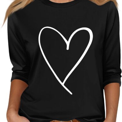 Shirts for Women 3/4 Length Sleeve Crewneck Tops Fall Winter Trendy Loose Casual Printed Three Quarter Cute Blouse