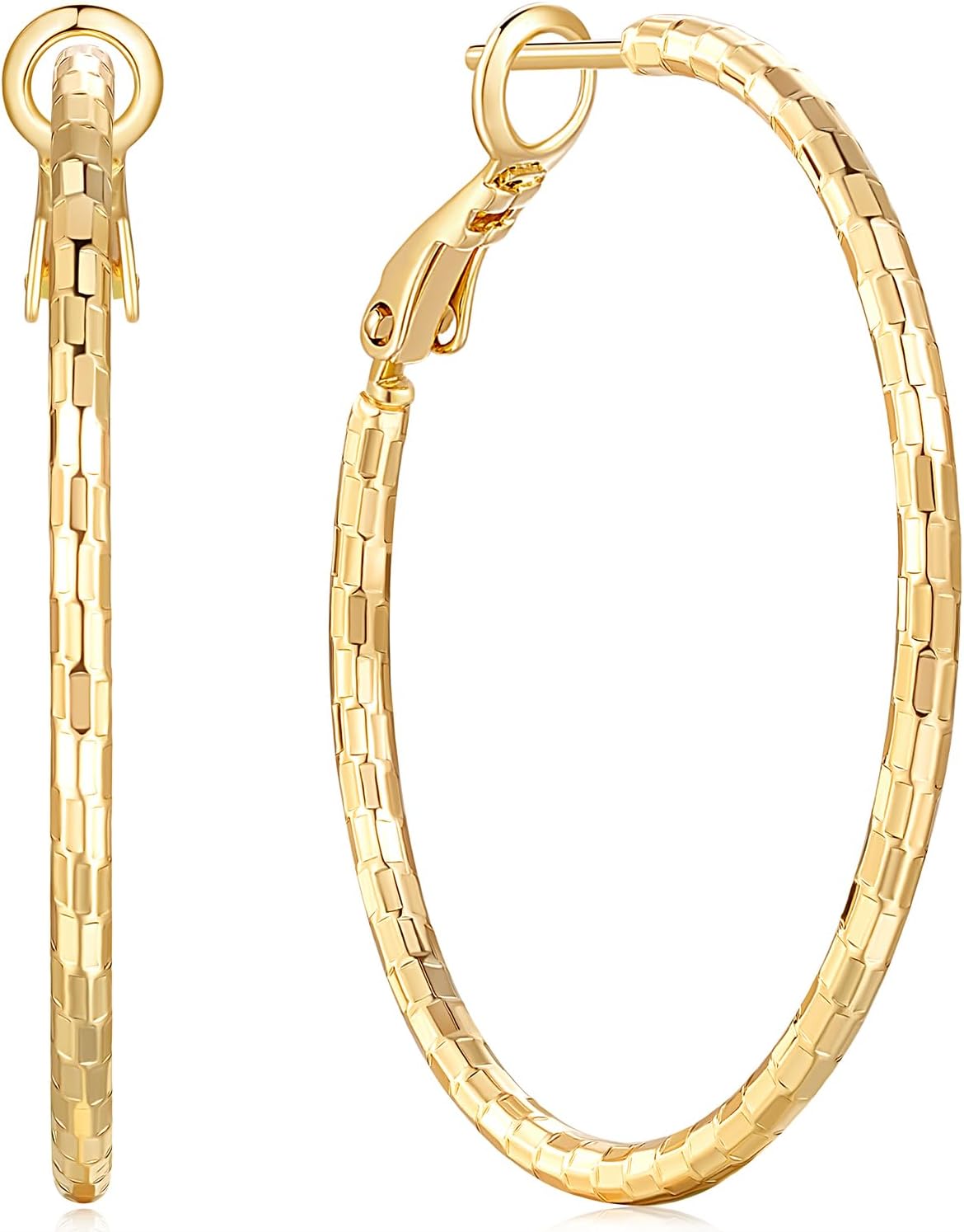 Gold Hoop Earrings for Women 14K Gold Earrings for Women Sparkling Design Hypoallergenic Lightweight Gold Hoop Earrings Women Earrings Hoops 40mm