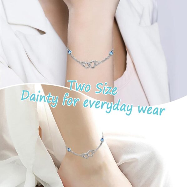 Dorunmo Anklet/Bracelet for Women 925 Sterling Silver Birthstone Jewelry Cubic Zirconia Double Heart Chain Jewelry for Mom Wife Friend Bride Valentine's Day Christmas Birthday Mother's Day - Image 6