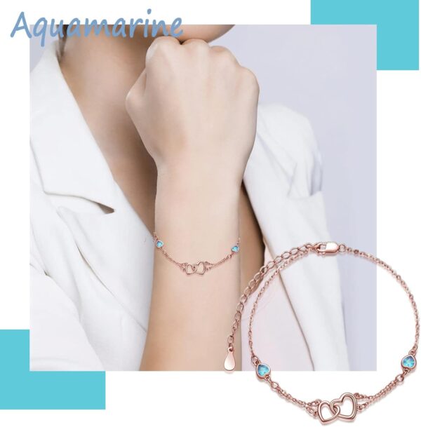 Dorunmo Anklet/Bracelet for Women 925 Sterling Silver Birthstone Jewelry Cubic Zirconia Double Heart Chain Jewelry for Mom Wife Friend Bride Valentine's Day Christmas Birthday Mother's Day - Image 3