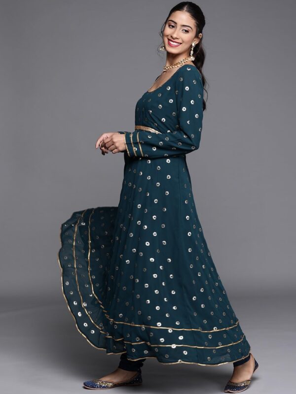 Womens Georgette Embroiderd Sequence Work Indian Style Party Wear Anarkali Kurta and Dupatta With Leggings - Image 5
