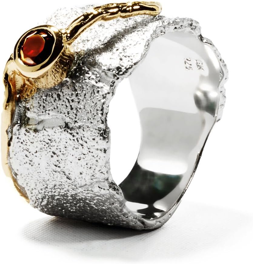 german kabirski Red Garnet & Blue Sapphire Ring | Handmade 925 Sterling Silver, Gold & White Rhodium Plated | Statement Jewelry for Women | Birthstone Ring, Unique Design - Image 3
