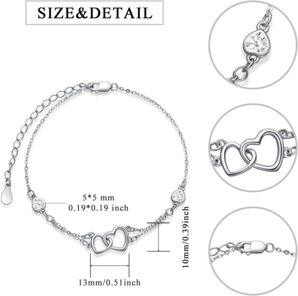 Dorunmo Anklet/Bracelet for Women 925 Sterling Silver Birthstone Jewelry Cubic Zirconia Double Heart Chain Jewelry for Mom Wife Friend Bride Valentine's Day Christmas Birthday Mother's Day - Image 2