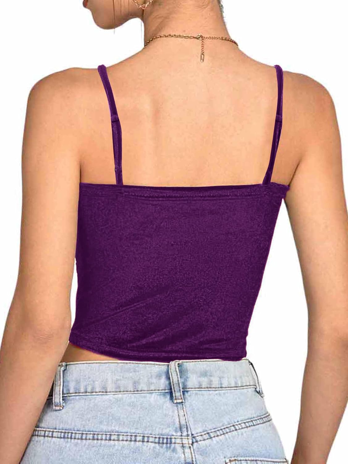 Vrtige Women's Velvet Spaghetti Strap Sleeveless Cami Tank Crop Top - Image 2