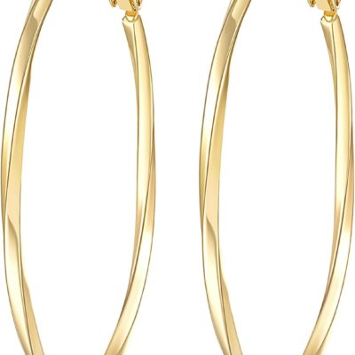 Gold Hoops Earrings 14K Gold Hoop Earrings 14K Gold Earrings, Big Twisted Round Design Thin Hoop Earrings for Women Trendy, Nickel Free Earring for Women, Gifts for Women’s Earrings