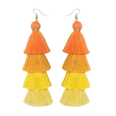 Handmade Bohemian Rainbow Layered Tassel Earrings for Women and Girls (Orange Ombre)