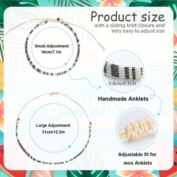 4pc Surfer Anklets for Men Waterproof String Rope Anklets Boho Clay Adjustable Beads Ankle Bracelets Cute Cloth Stainless Steel Anklet Set Beach Summer Jewelry for Women (4pcs boho anklets purple) - Image 2