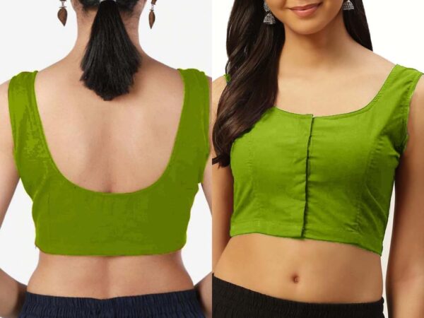 Ethnic Wear Saree Cotton Blouse Women Readymade Plain Sari Choli Top Round Neck, Sleeveless Front Hook & Eye Closure