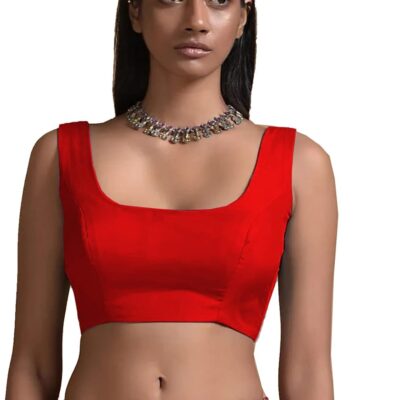 Women's Readymade Banglori Silk Red Blouse For Sarees Indian Bollywood Designer Padded Stitched Choli Crop Top