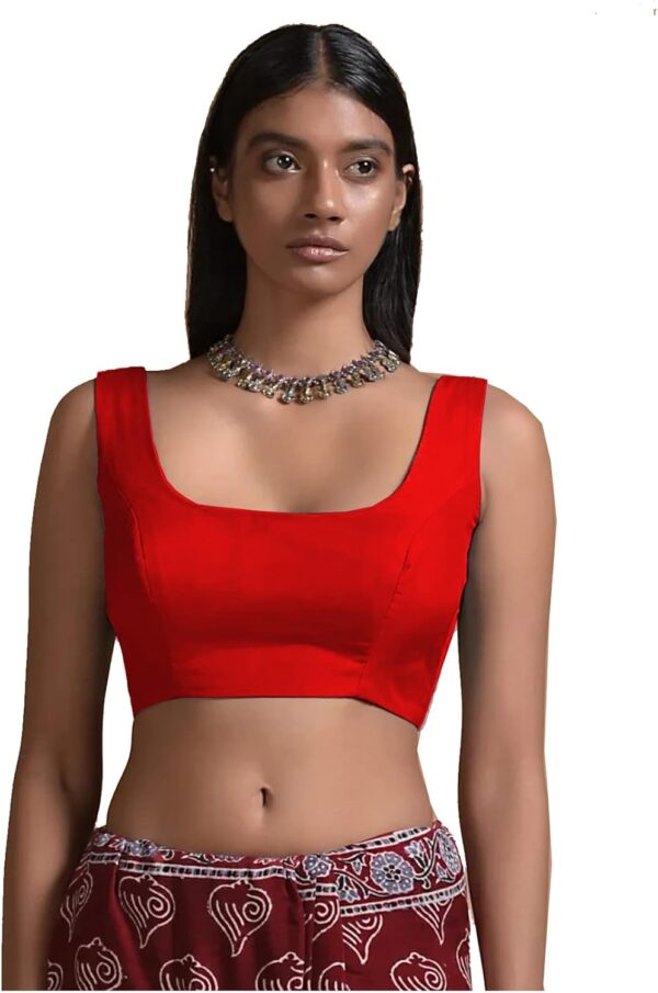 Women's Readymade Banglori Silk Red Blouse For Sarees Indian Bollywood Designer Padded Stitched Choli Crop Top