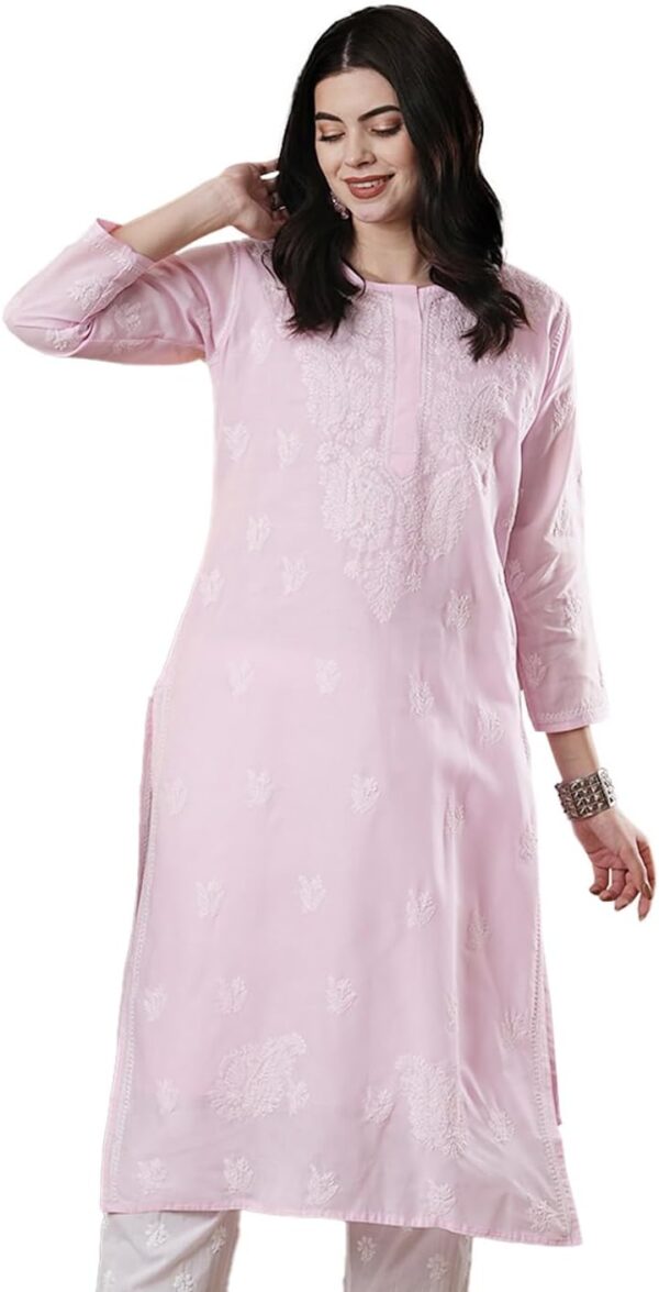Ada Indian Hand Embroidered Chikankari Straight Cotton Blend Kurta Kurti Tunic Kameez for Women A208470