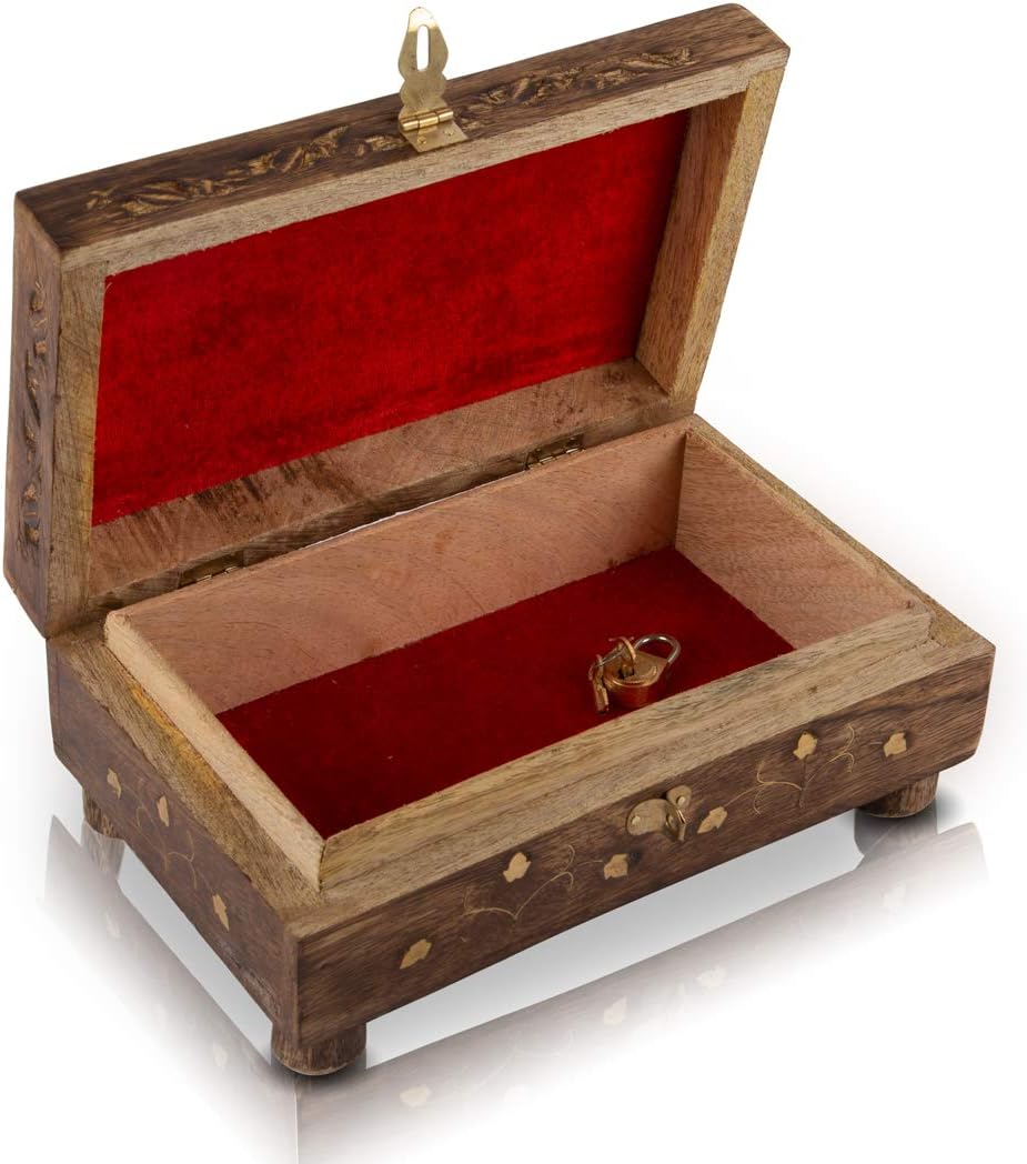 Great Birthday Gift Ideas Handmade Decorative Wooden Jewelry Box With Free Lock & Key Jewelry Organizer Keepsake Box Treasure Chest Trinket Holder Lock Box Watch Box 8 x 5 Inch - Image 4