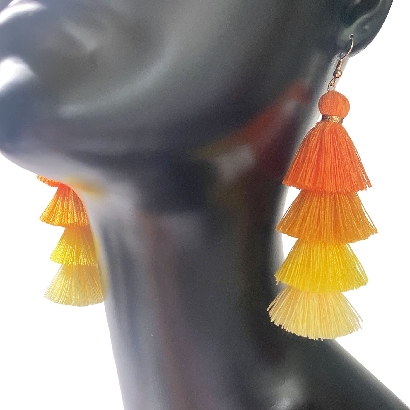 Handmade Bohemian Rainbow Layered Tassel Earrings for Women and Girls (Orange Ombre) - Image 2