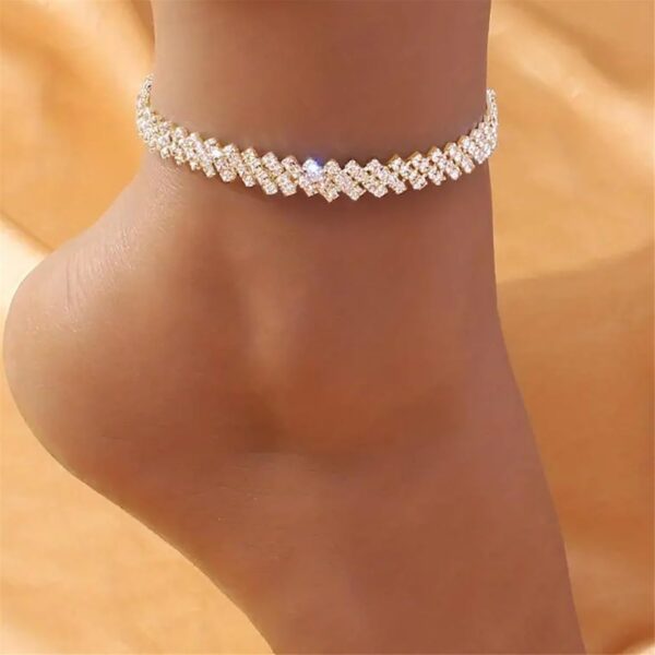 Shiny Elegant Sterling Silver Gold Body Chain Fashion Rhinestone Heart Cuban Anklet Bracelet for Women Heart-Shape Leg Ankle Chain Wholesale Foot Jewelry For Wife Mom Grandma Mothers Wedding Day Gifts - Image 5