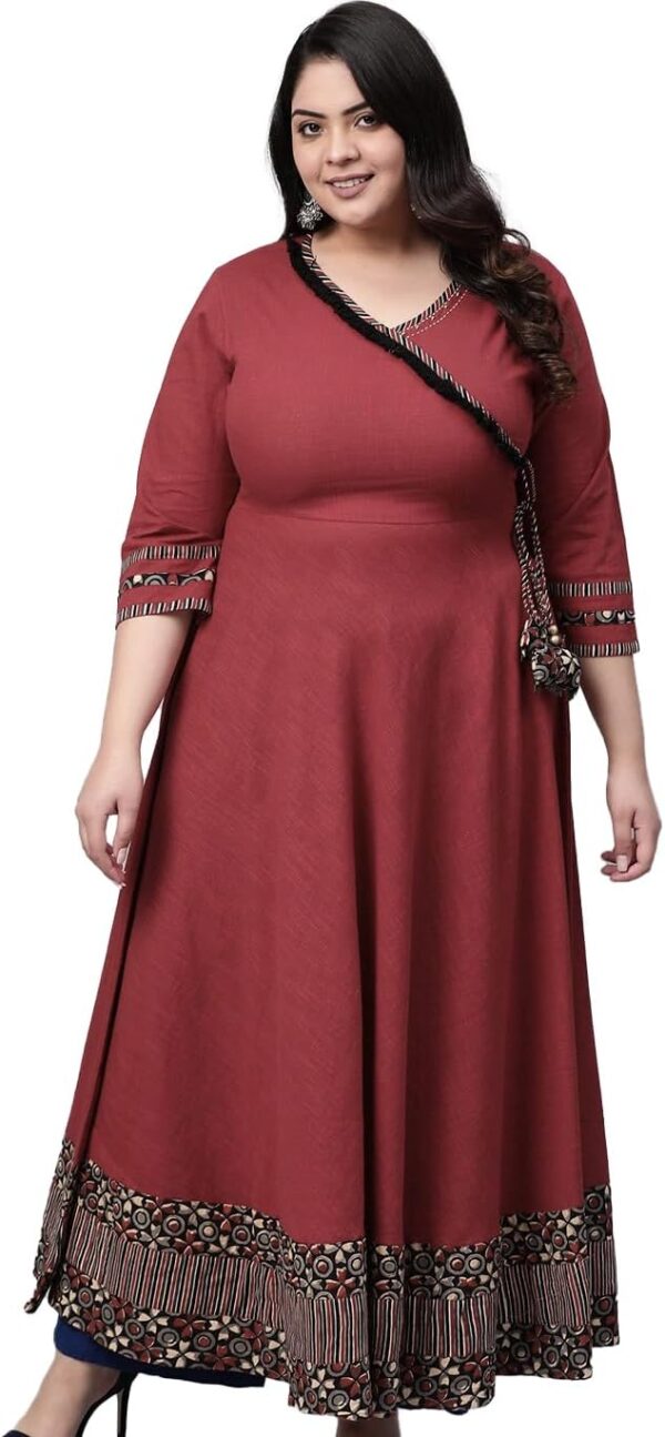 Yash Gallery Women's Rayon V-Neck 3/4 Sleeve Calf Length Long Indian Anarkali Kurta Dresses