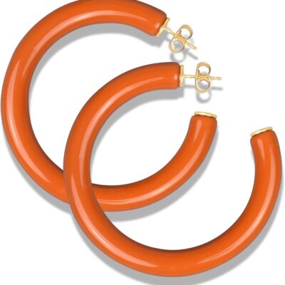 Gold Plated Multicolor Resin Chunky Thick Open Hoop Earrings in 57MM and 37.5MM Diameters