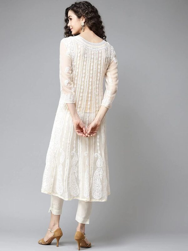 Ada Hand Embroidered Indian Chikankari Traditional Georgette Anarkali Kurta Kurti for Women A411207 - Image 2