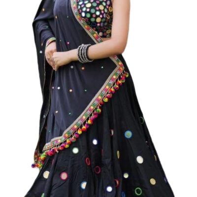 Women's Navratri Special Black Mirror Work Lehenga Choli Readymade Garba/Diwali Chaniya Choli-A7