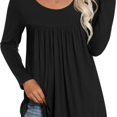 CATHY Fall Women Long Sleeve Casual Tunic Tops Loose Fit Dressy to Wear with Leggings Winter Elastic Shirts