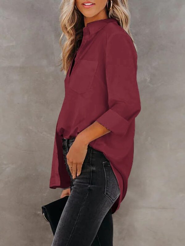 Womens Button Down Shirts Dress Shirts Long Sleeve Collared Blouses V Neck Work Office Tunic Chiffon Tops - Image 3
