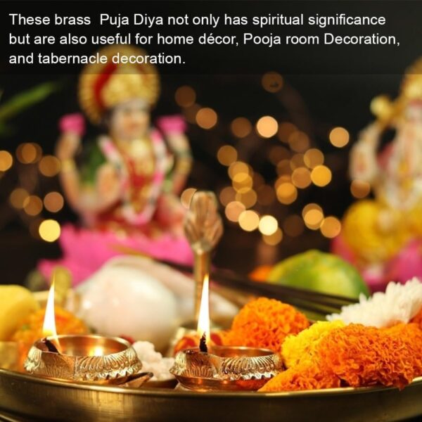 Hashcart Brass Diya for Puja Kuber Diya [ 10 Pc ] - Handmade Indian Brass Oil Lamp for Puja - Kutthu vilakku nilakku Deepam for Diwali Decorations - Diwali Gifts - Image 5