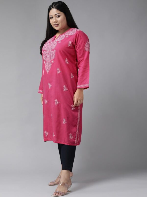 Ada Indian Hand Embroidered Chikankari Women's Straight Cotton Kurta Kurti Tunic A197536 - Image 4